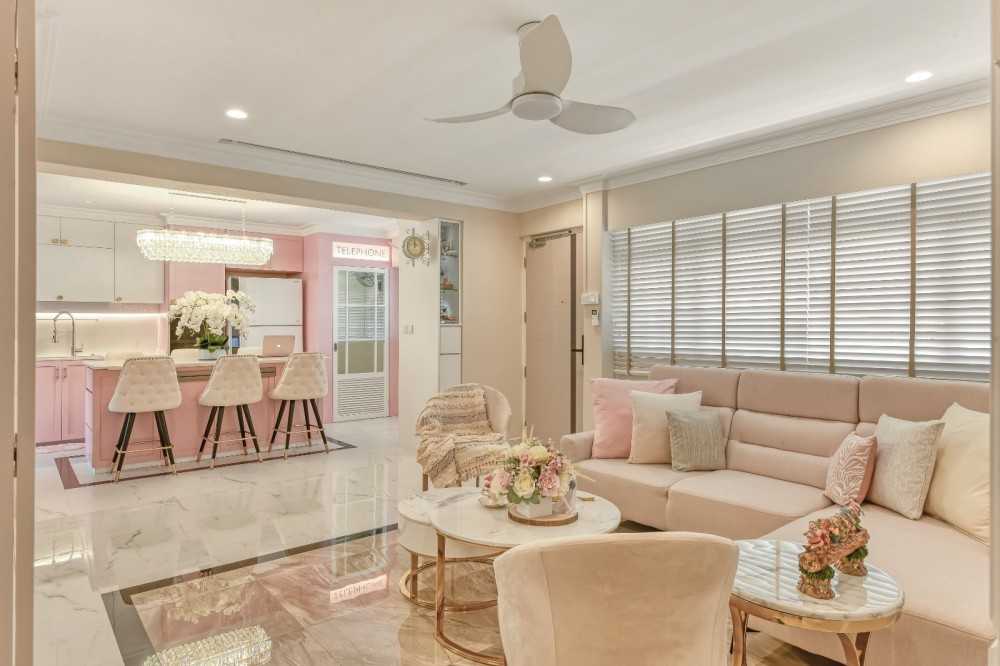 Transitional Living Room with Marble Floor and Wood Flooring