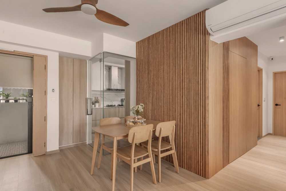 Scandinavian Dining Room with Console Table and Tableware