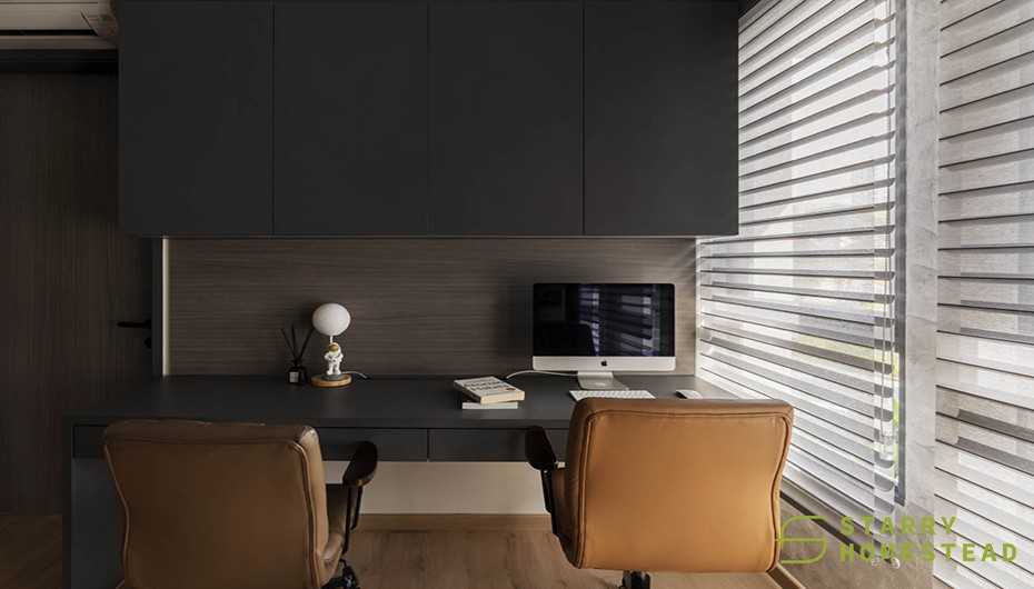 Modern Study with Vinyl Flooring and Storage Cabinets
