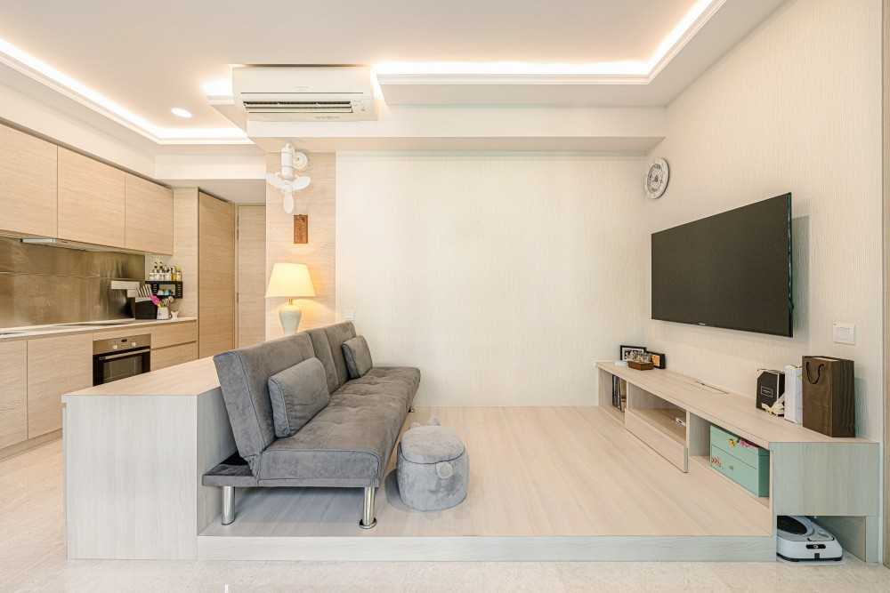 Modern Living Room with TV Console and Cove Lighting