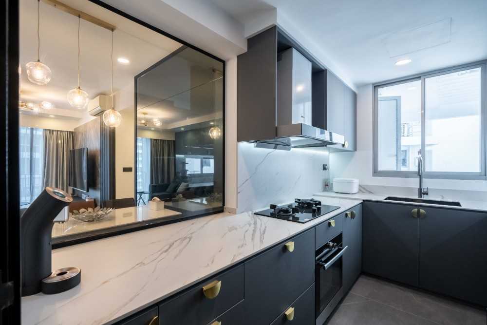 Modern Kitchen with Homogeneous Tiles and Kitchen Accessories