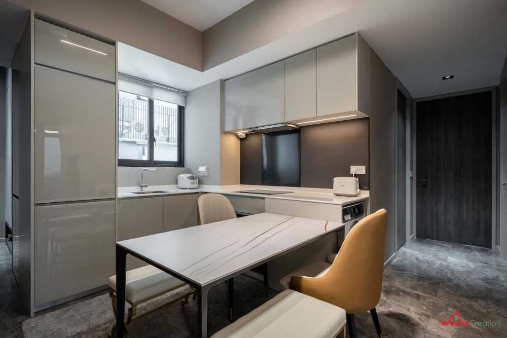 Modern Kitchen with Vinyl Flooring and Marble Floor