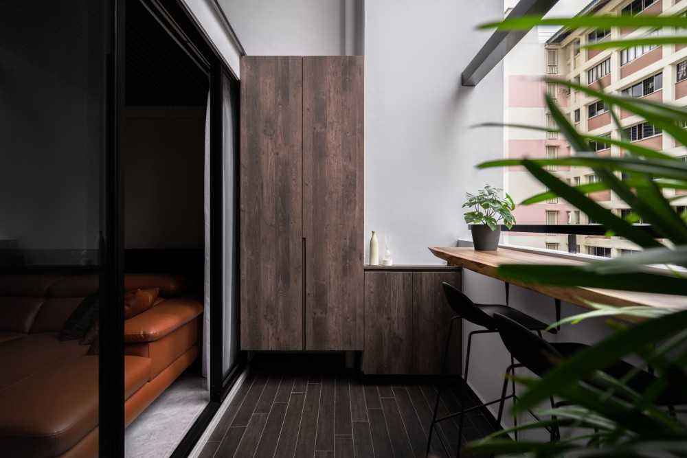 Modern Balcony with Window Grille and Outdoor Table