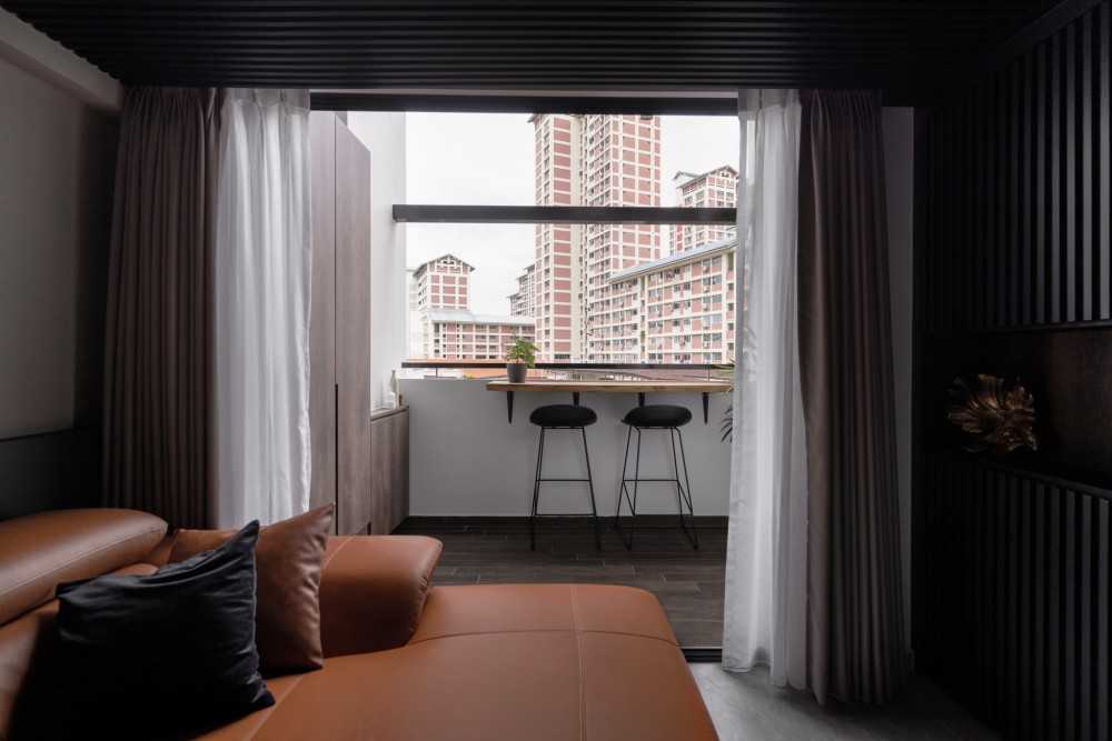 Modern Balcony with Curtain and Outdoor Table