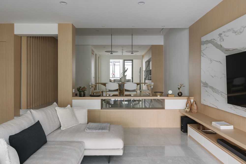 Modern Living Room with Feature Wall and Drop Light