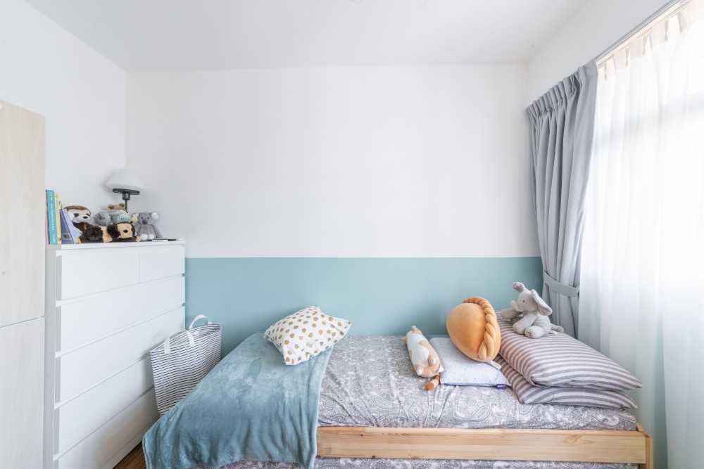 Modern Bedroom with Curtain and Storage Cabinets
