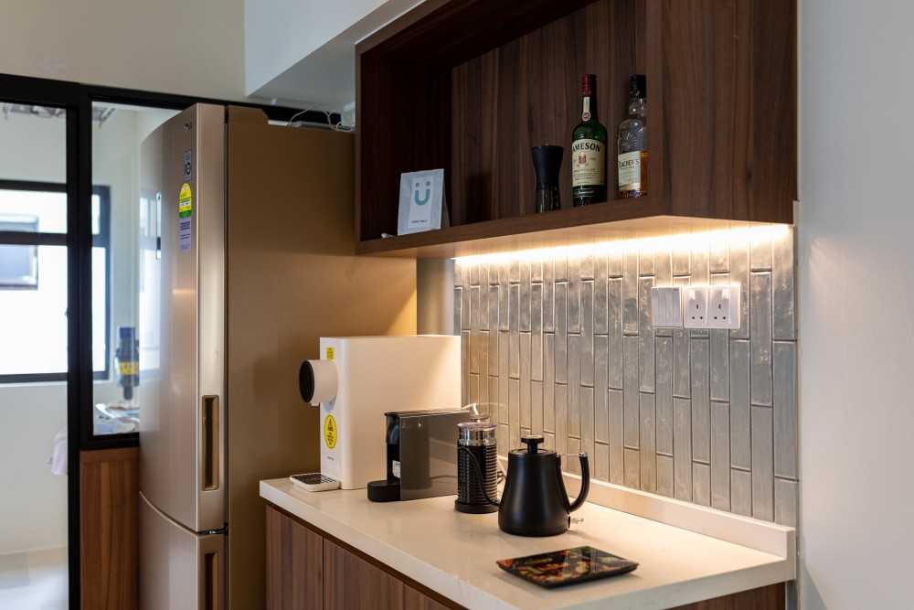 Scandinavian Kitchen with Cupboard and Open Kitchen