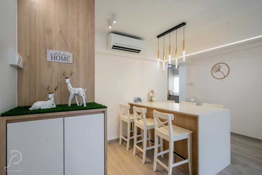 Scandinavian Kitchen with Marble Floor and Wood Flooring