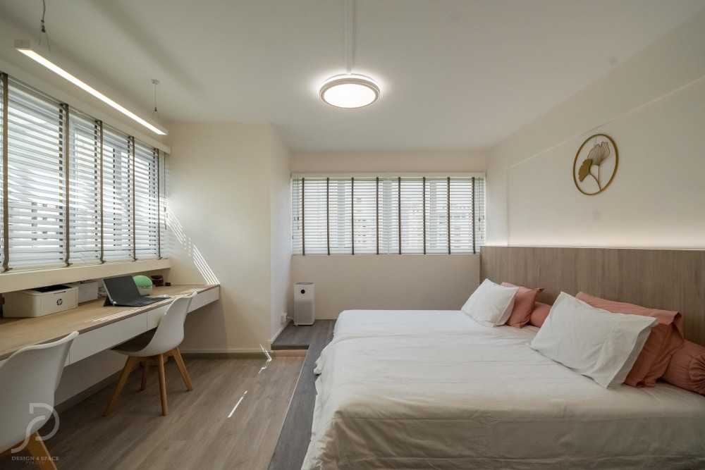 Scandinavian Bedroom with Bay Window and Wardrobe