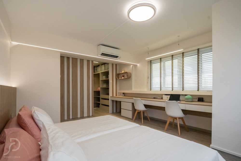 Scandinavian Bedroom with Wood Flooring and Wardrobe