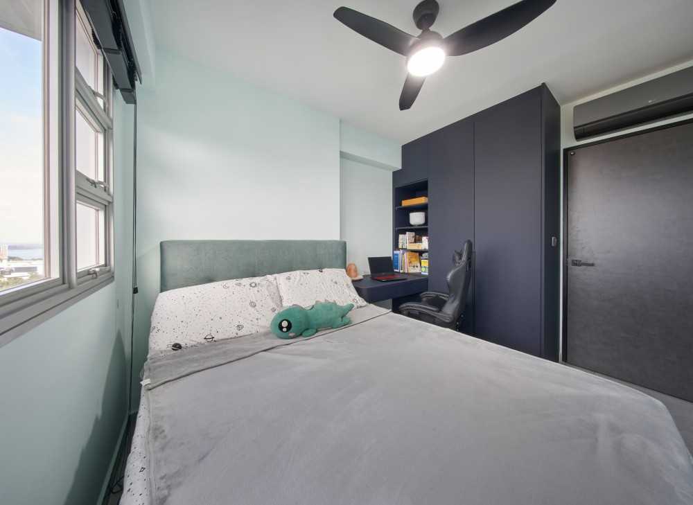 Modern Bedroom with Bookshelf and Wardrobe
