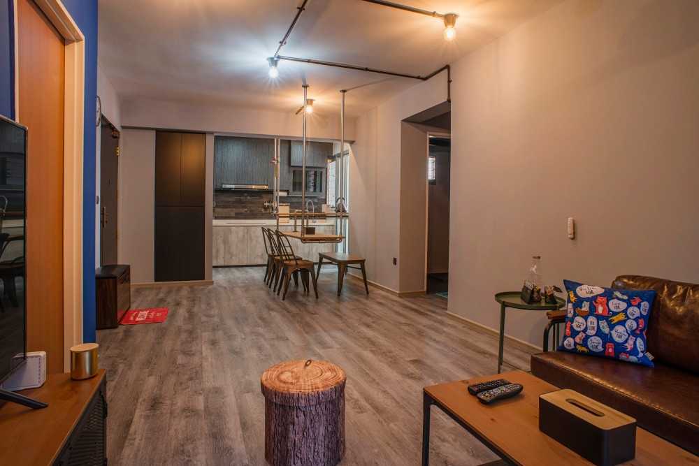 Industrial Dining Room with Ceiling Light and Dining Table