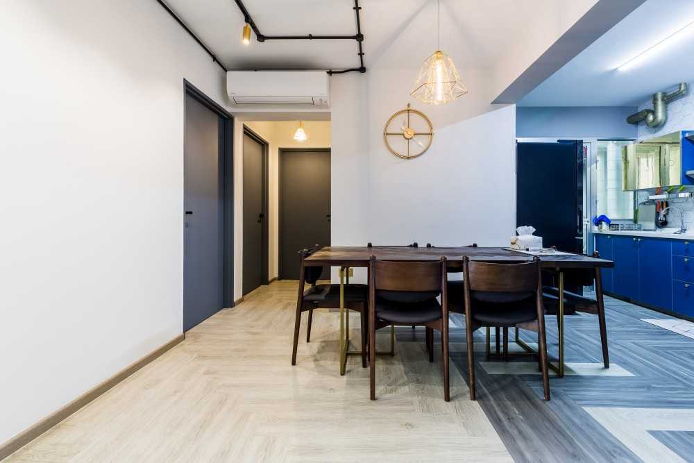 Contemporary Dining Room with Drop Light and Dining Table