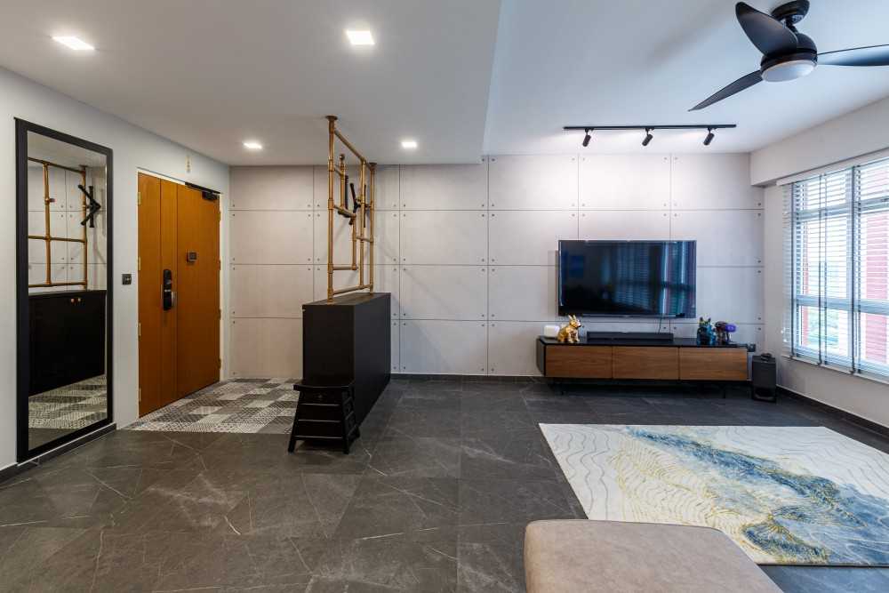 Modern Living Room with TV Console and Feature Wall