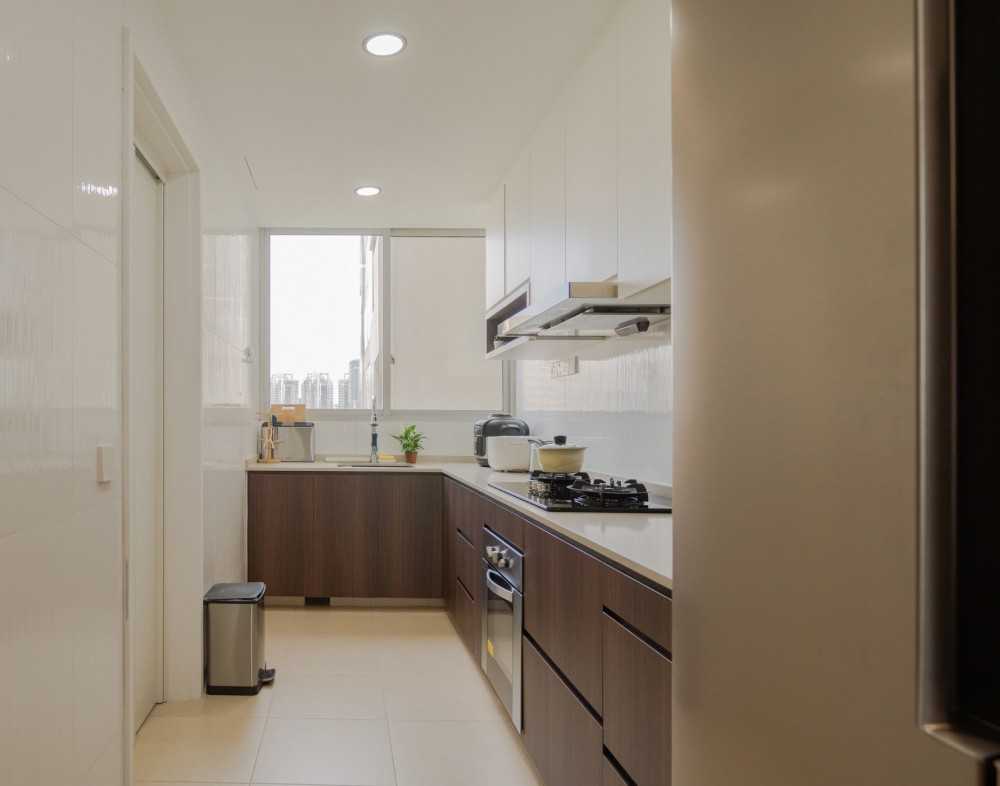 Modern Kitchen with Countertop and Herringbone Tiling