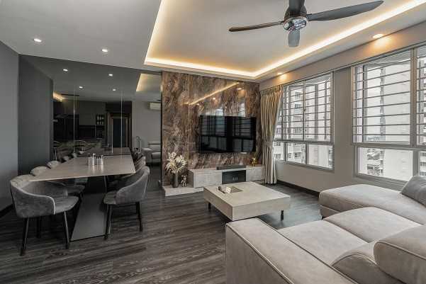 Modern Living Room with Vinyl Flooring and TV Console
