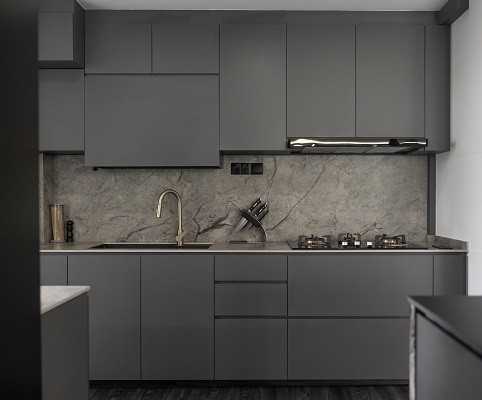 Modern Kitchen with Vinyl Flooring and Cupboard