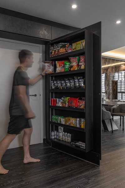 Modern Storeroom with Open Kitchen and Storage Cabinets
