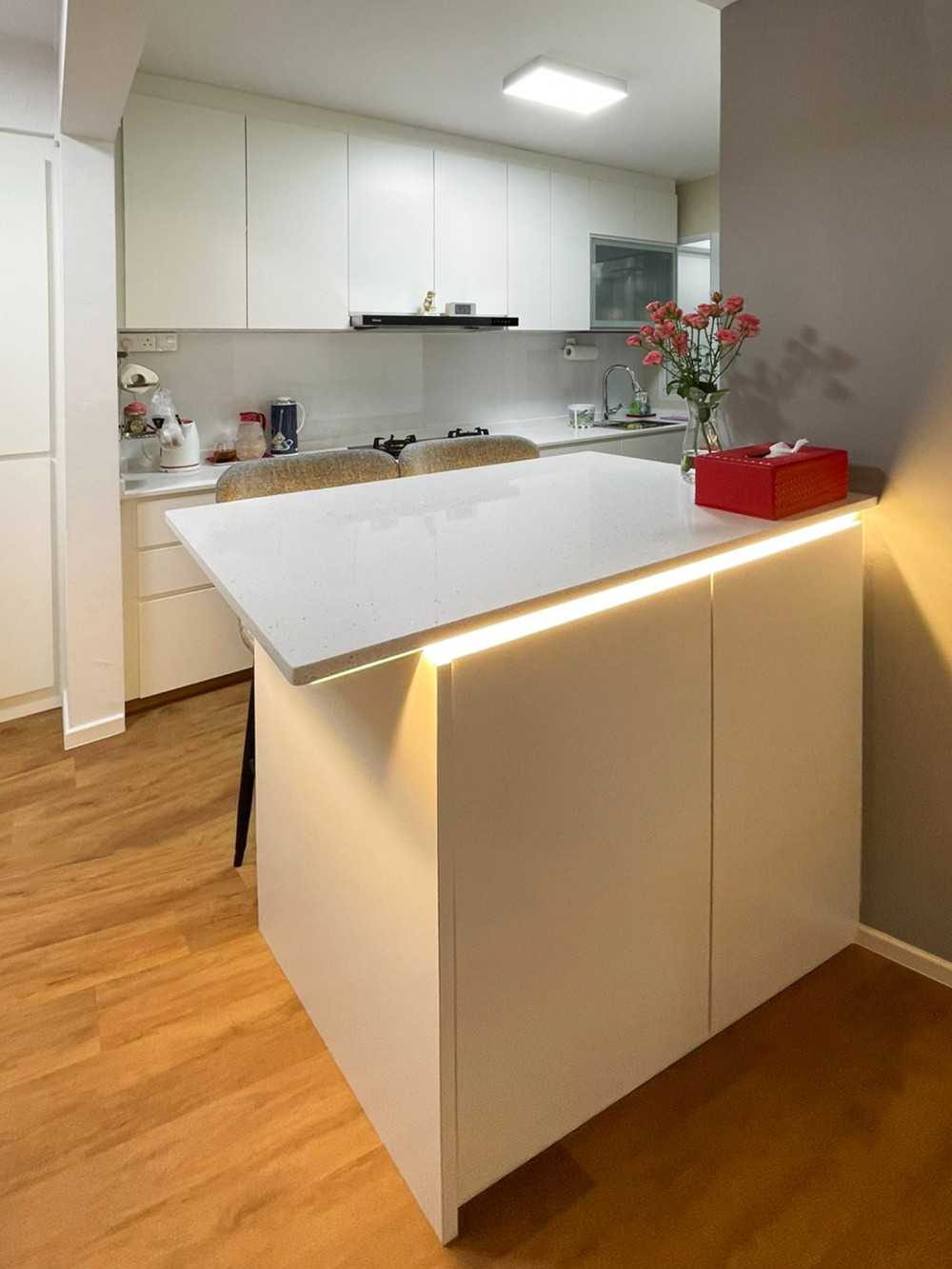 Scandinavian Kitchen with Bar Counter and Kitchen Accessories