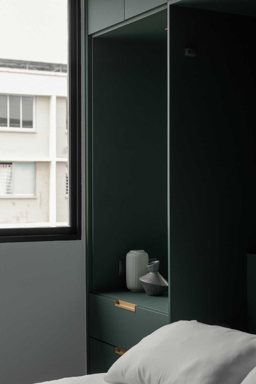 Contemporary Bedroom with Bedside Table and Bedroom Dresser