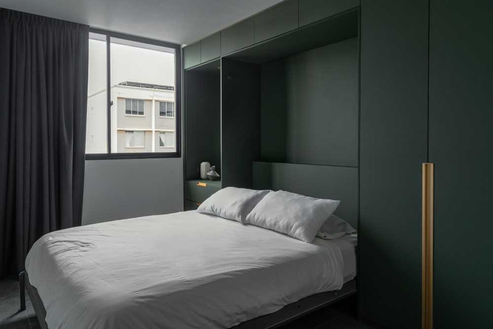 Contemporary Bedroom with Built-in Bed and Bedroom Dresser