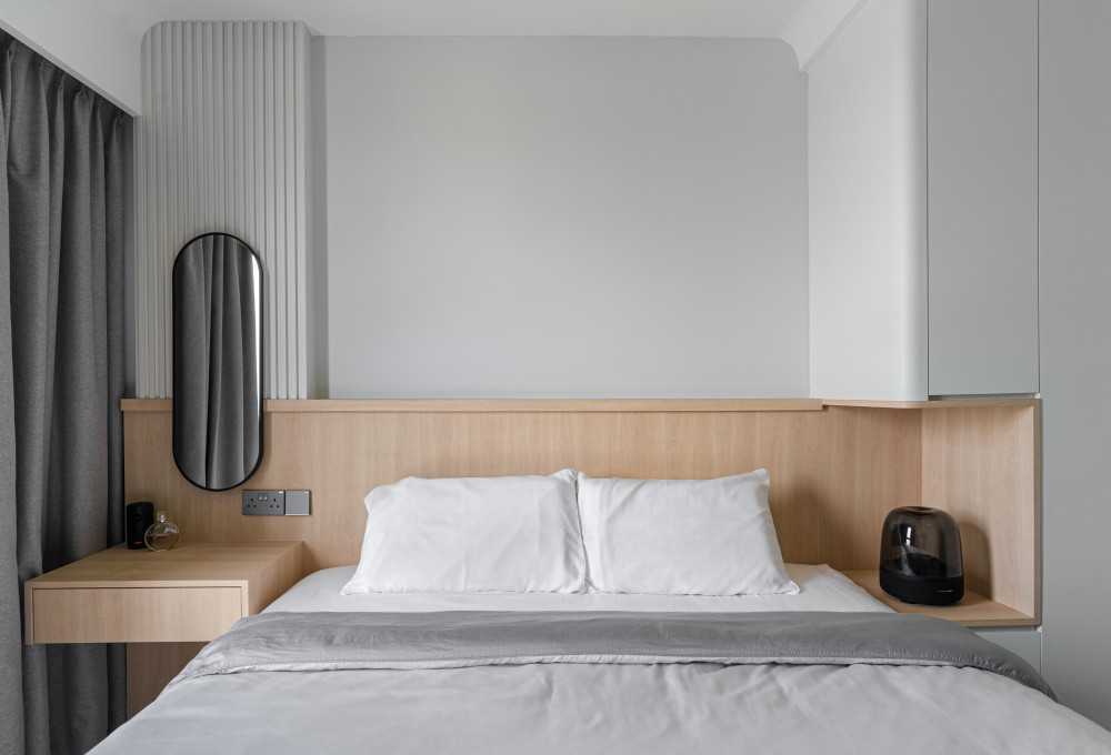 Scandinavian Bedroom with Mirror and Bedside Table