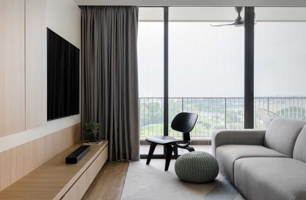 Scandinavian Living Room with Vinyl Flooring and TV Console
