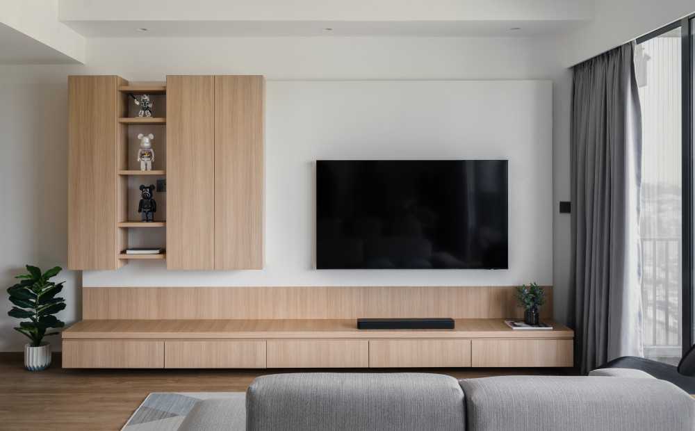 Scandinavian Living Room with Vinyl Flooring and TV Console