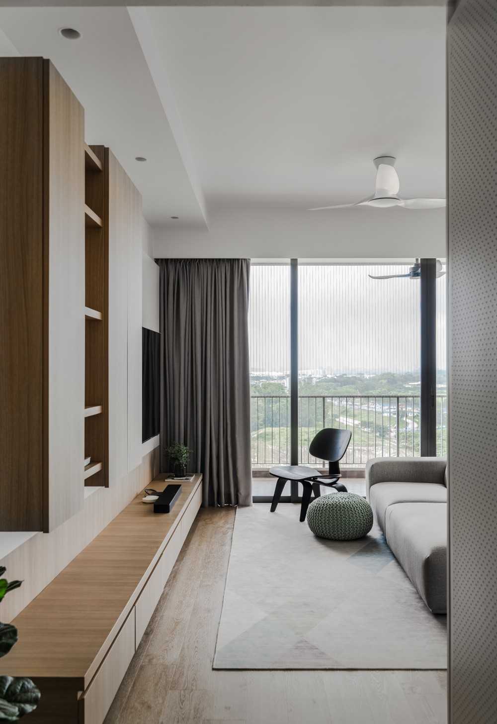 Scandinavian Living Room with Vinyl Flooring and TV Console