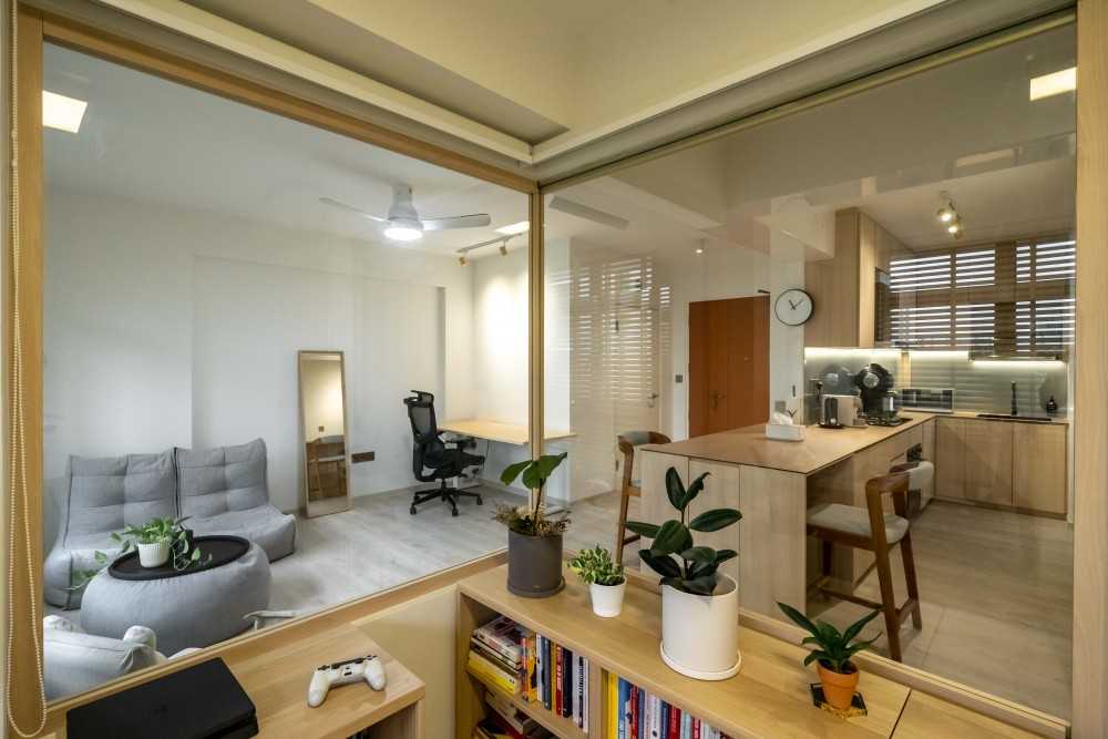 Minimalist Home Office with Countertop and Sofa