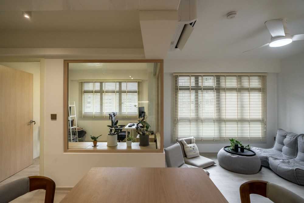 Minimalist Living Room with Vinyl Flooring and Feature Wall