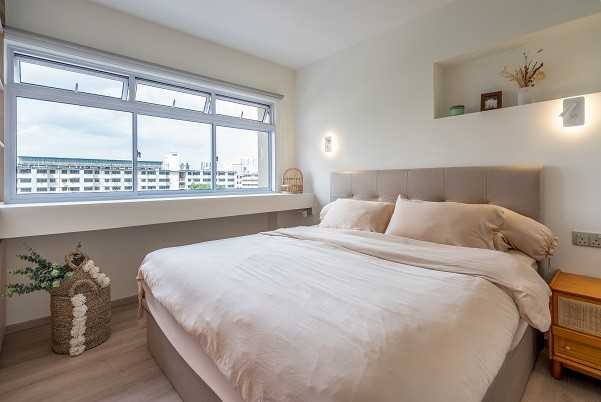 Scandinavian Bedroom with Vinyl Flooring and Bedside Table