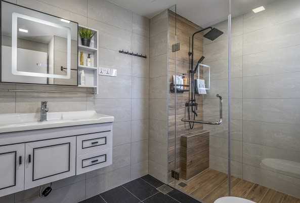 Asian Bathroom with Mirror and Shower Screen