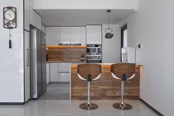 Asian Kitchen with Countertop and Kitchen Island