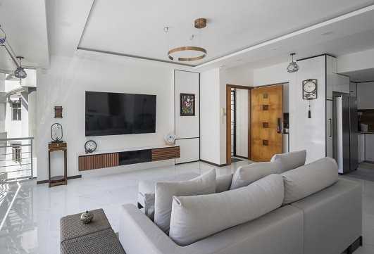 Asian Living Room with TV Console and Sofa