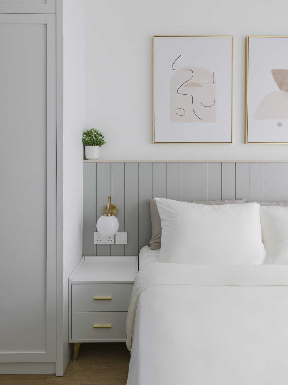 Scandinavian Bedroom with Artwork and Planters