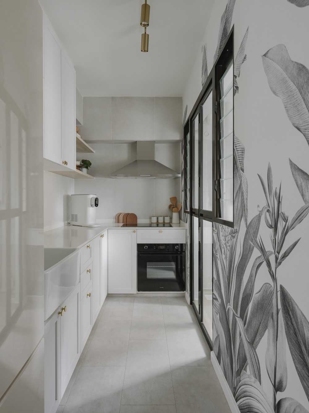 Scandinavian Kitchen with Countertop and Kitchen Window