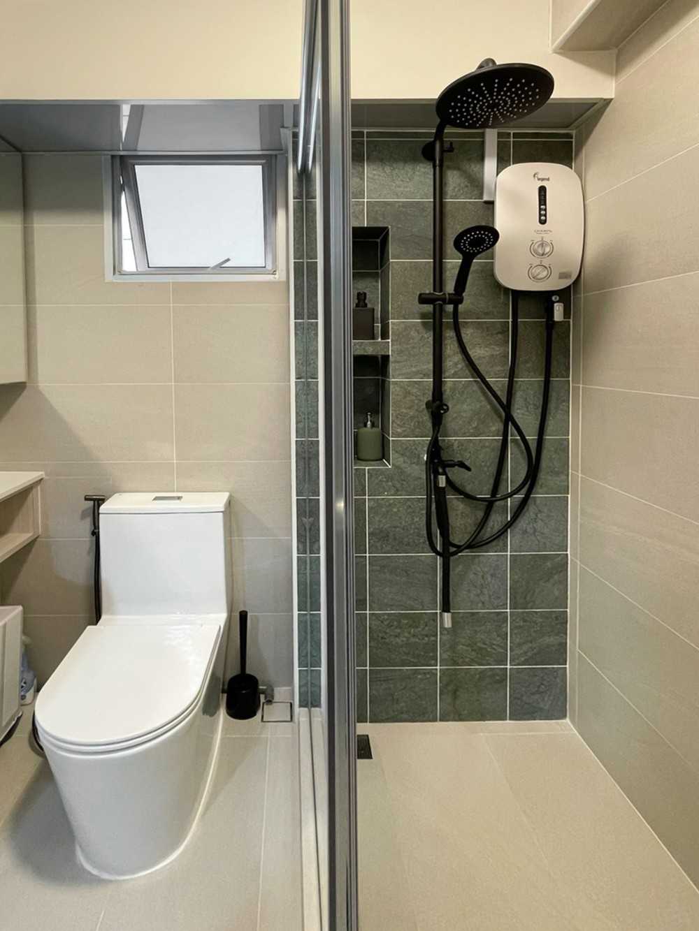 Scandinavian Bathroom with Feature Wall and Shower Screen