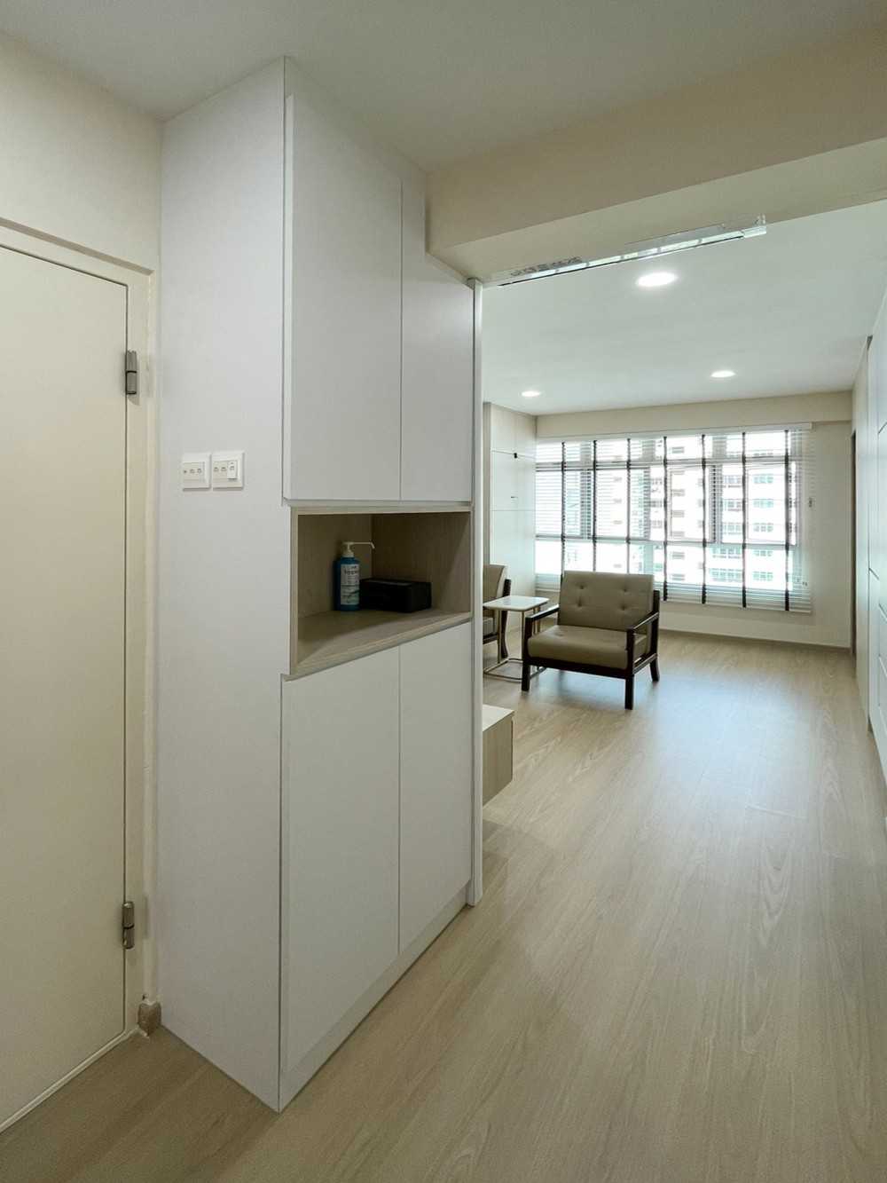 Scandinavian Foyer with Storage Cabinets and Display Cabinets