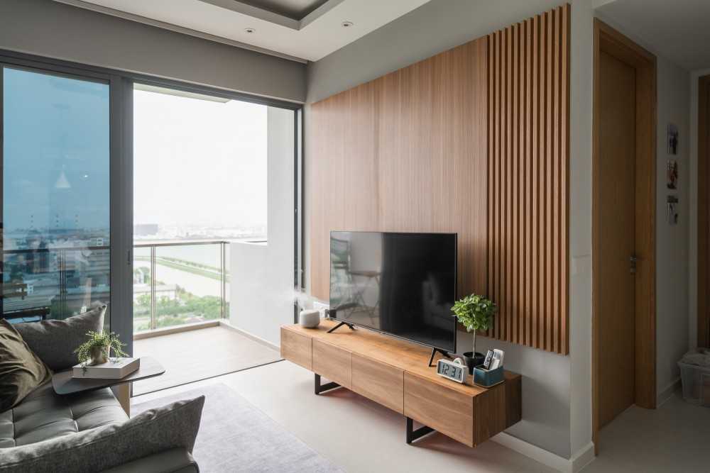 Minimalist Living Room with TV Console and Feature Wall