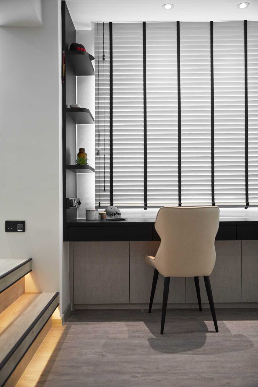 Contemporary Bedroom with Bookshelf and Platform Bed