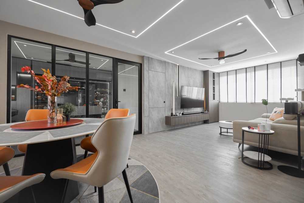 Contemporary Living Room with Wood Flooring and TV Console
