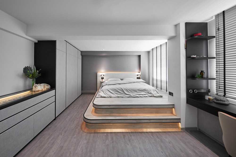 Contemporary Bedroom with Platform Bed and Wardrobe