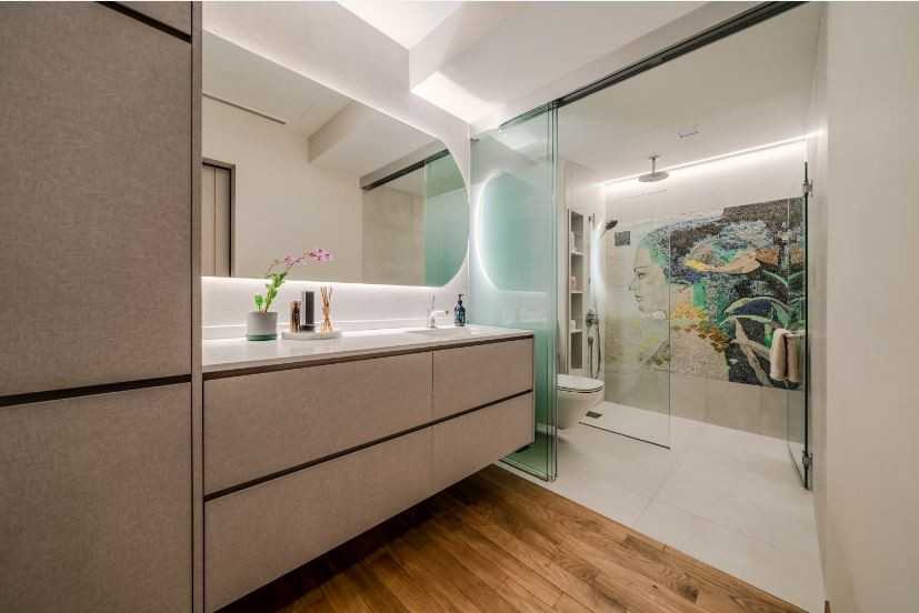 Contemporary Bathroom with Mirror and Bathroom Mirrors