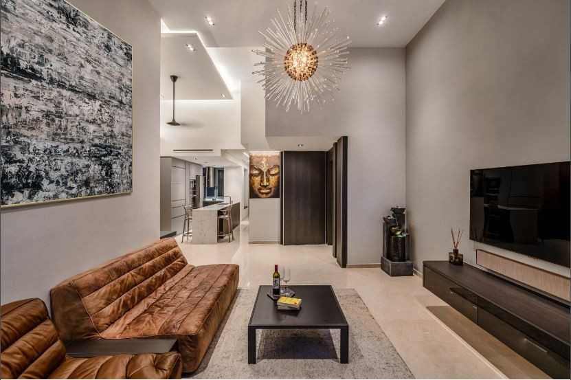Contemporary Living Room with Drop Light and Sofa