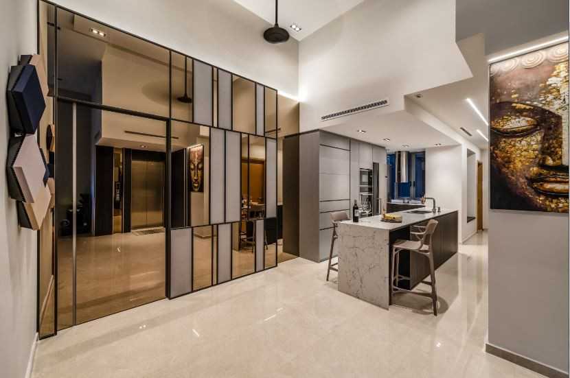 Contemporary Kitchen with Countertop and Open Kitchen