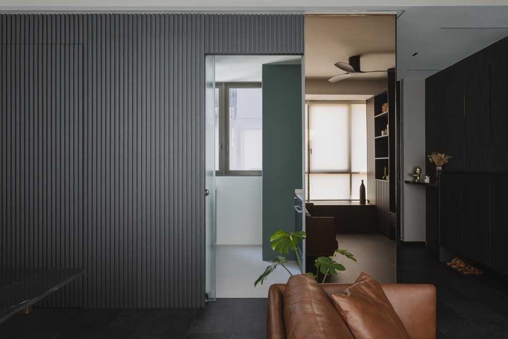 Modern Hallway with Feature Wall and Mirror