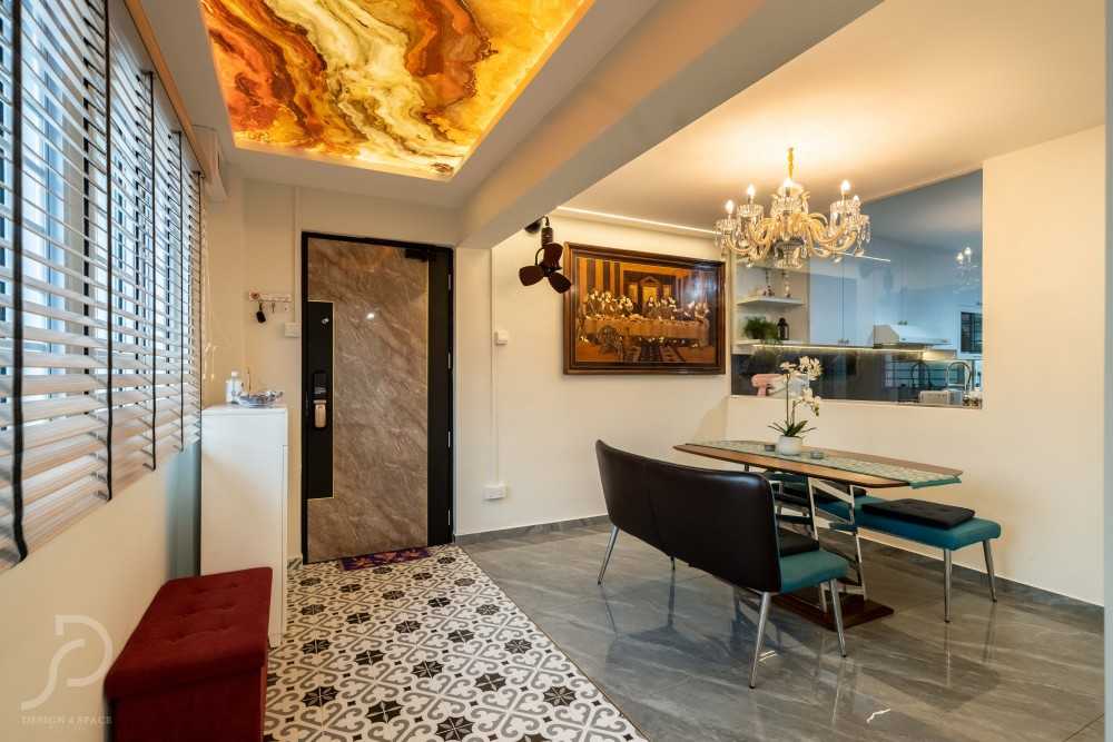 Modern Dining Room with Cove Lighting and Drop Ceiling