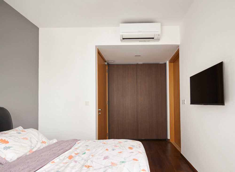 Contemporary Bedroom with Wood Flooring and Wardrobe