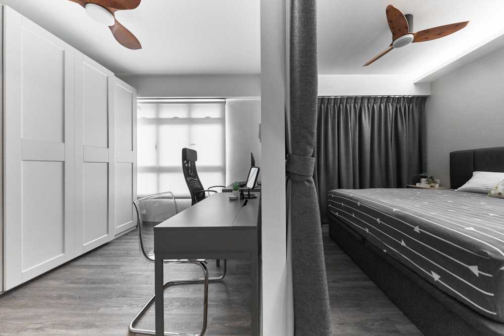 Contemporary Bedroom with Parquet Floor and Wardrobe